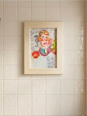Vintage Mermaid Wall Art with Blonde Hair and Green Tail